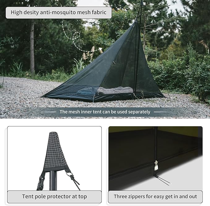 Naturehike Ranch Fire 4 Season Teepee Tent, 2 Person Hot Tent with Stove Jack, Windproof Waterproof Cold Weather Winter Tents for Camping