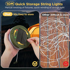 Solar Camping String Lights, 33FT 3000mAh Retractable 4 in 1 Camp Lights with 8 Modes, Portable Rechargeable Camp Lamp, Camping Lamp Outdoor Waterproof, Tent Light for Party, Yard, Hiking