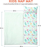 Bunnikins & Clover Toddler Nap Mat with Removable Pillow, Nap Mats for Preschool, Easy Clean Toddler Nap Pad for Kindergarten, Kids Sleeping Bag for Travel Camping