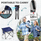 FUNDANGO Oversized Camping Stool for Adults, 2 Pack Thick Padded 18.1 Inch Folding Ottoman Foot Rest, 440 Lbs Heavy Duty Outdoor Camp Chairs with Anti-Slip Foots & Carry Bag for Fishing Travel (Blue)