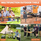 FUNYKICH 3ft Camping Folding Table with 3 Adjustable Height, Portable Picnic Tables, 34.2'' Lx15.7'' W Lightweight Aluminum Outdoor Table with Carry Handle for Camping, Picnic, Backyard, BBQ-Black