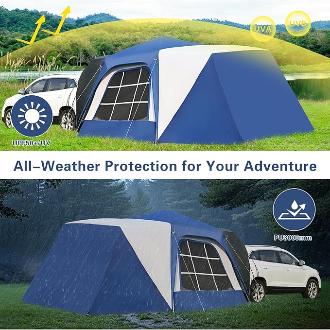 ABORON SUV Tent, 4/6 Person Waterproof SUV Camping Tent, Easy Setup Car Tent with Rainfly & Awning for Family Outdoor Adventures
