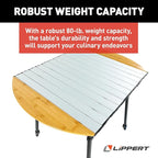 Lippert Bamboo/Hammer Grey Roll Top Camping Table with Powder-Coated Aluminum Top/Frame, Durable Bamboo Edges, Foldable Design, Adjustable Legs, Lightweight Construction - 2023053727