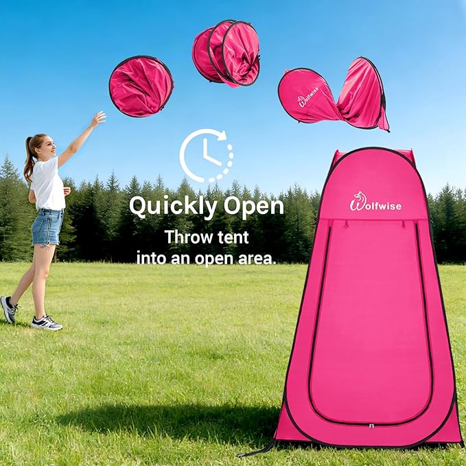 Wolfwise Pop Up Shower Tent, Portable Instant Changing Tent with Ventilation Window & Carry Bag, Privacy Bathroom Toilet for Beach, Camping & Outdoor, Width 47 ", Height 75 ", Rose Red