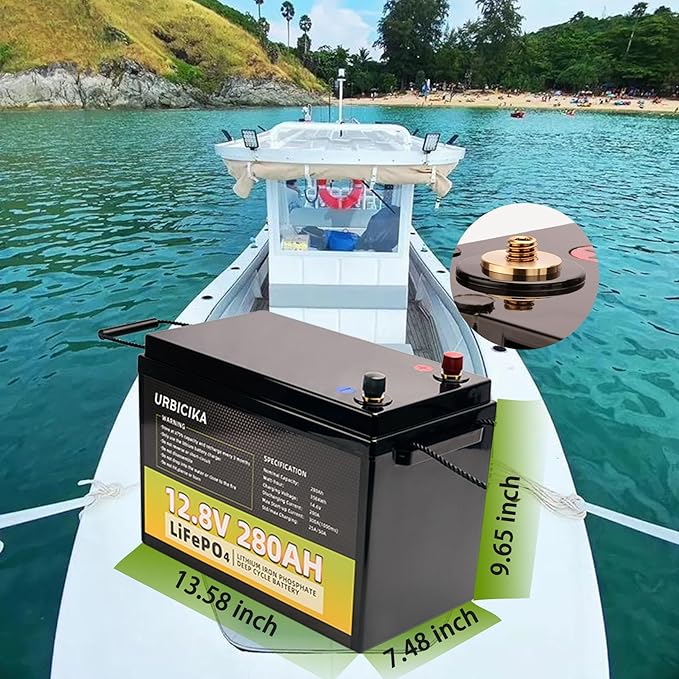 LiFePO4 Lithium Battery, 12V 280Ah, 3584Wh, Built-in 200A BMS, 6000+ Deep Cycles, for RV, Camping, Boats, Trolling Motor, Solar Home System
