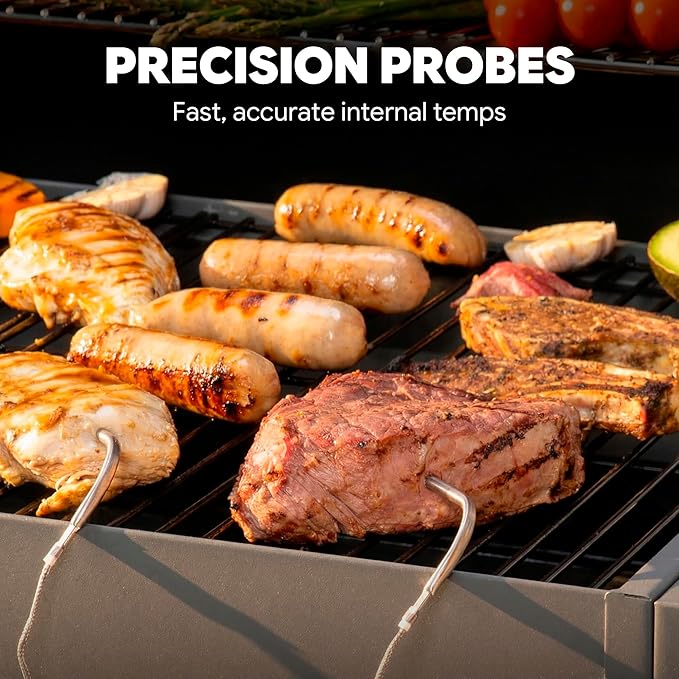 30-Inch Heavy-Duty Charcoal Grill with Digital Temperature Control & 2 Meat Probes, Outdoor BBQ Grill with Offset Smoker, 815 Sq. In. Cooking Space for Backyard BBQ, Black & Grey