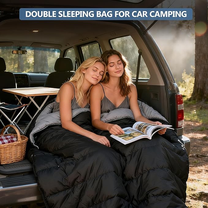 2 Person Sleeping Bag for Adults,Double Sleeping Bags King Size, Backpacking Sleeping Bag with Plush Lining/Extra Large/4 Seasons/Portable/Waterproof/Hiking/Camping/Backpacking