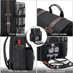 Picnic Backpack for 2 Person with Large Insulated Cooler Bag, Picnic Basket Set with Wine Pouch, Waterproof Picnic Blanket & Cutlery Set. Perfect for Camping, Party,Wedding Gift for Couple.2P-Black