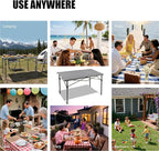 Portable Outdoor Camping Table, Oversize Aluminum Roll Up Lightweight Folding Table for Picnic, Barbecue, Beach, Tailgating, Party, Backyard, Indoor and Outdoor, Stable and Durable
