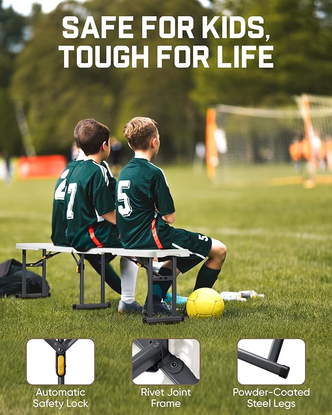 FanttikOutdoor 6ft Plastic Folding Bench with Safety Lock Carrying Handle, Portable Indoor Outdoor Bench for Party, Dining, Camping, Garden, Soccer Activities, No Assembly, 2-Pack, White Zeta I6 Pro