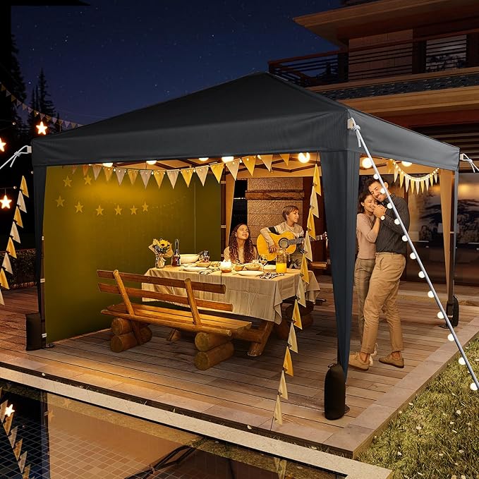 10x10 Pop Up Canopy with Sidewalls, Outdoor Instant Canopy Tent with Carry Bag for Commercial Events, Camping, Backyard Parties - Black