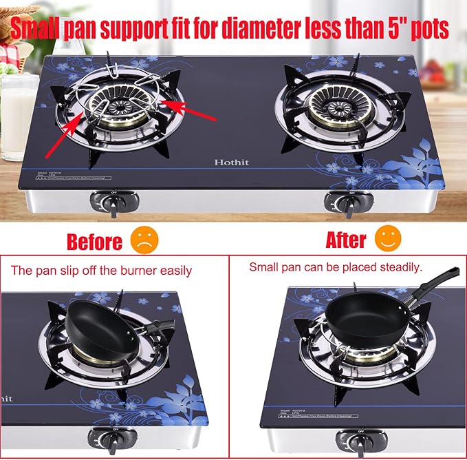 Hothit Gas Cooktop 2 Burner Outdoor Propane Stove, 28600 BTU, Portable Auto Ignition LPG Tempered Glass for camping, Courtyard Barbecue, RV Travel