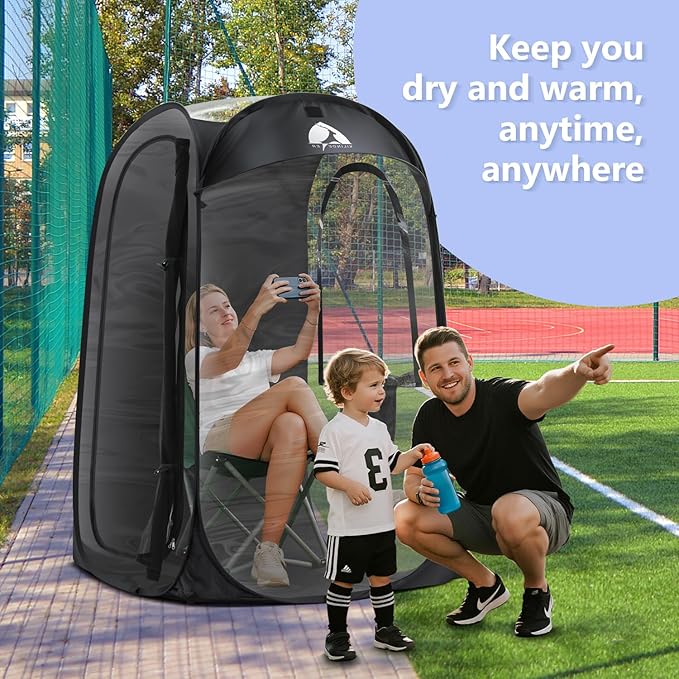 Sports Pod, Kilindeer Pop Up Weather Tent for 1 Person – Portable All-Weather Shelter with Clear TPU Panels, Instant Setup for Outdoor Events, Camping, Hiking, Wind & Rain Protection