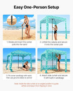 VEVOR Beach Cabana, 6 x 6 ft Beach Canopy with Side Wall, UPF 50+ Protection Easy Setup Cabana Tent with Sand Pockets, Large Portable Shade Sun Shelter, Outdoor Umbrella for Whole Family & Friends