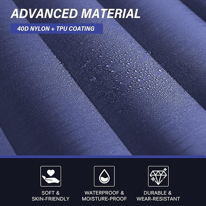 TOBTOS Inflatable Camping Sleeping Pad with Pillow, Thick 6 Inch Ultralight Sleeping Pad with Built-in Pump, Lightweight Sleeping Mat for Camping, Backpacking, Hiking, Tent (Blue)