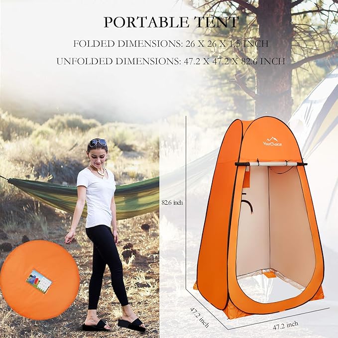 Your Choice 3.9x3.9x6.9FT Pop Up Privacy Tent, Large Portable Camping Changing Room with 2 Storage Pockets & 4 Sandbags, Outdoor Shower & Toilet Shelter for Beach, RV, Camping & Hiking