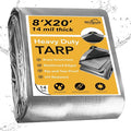 Tarp 8x20 Feet 14 Mil Heavy Duty Waterproof Tarp, Large Multipurpose Cover with Brass Grommets and Reinforced Edges, UV Resistant Thick Poly Tarps for Outdoor Camping Tent Pool Car