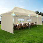 HOTEEL 10x30 Heavy Duty Pop Up Canopy Tent with 5 Sidewalls&Wheeled Bag, Commercial Event Party Tent Wedding Instant Canopy Waterproof, Upgraded Thicked Hexagonal Legs, UV 50+, Khaki
