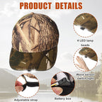 Syhood 2 Pieces LED Baseball Caps Flashlight Hats Hands Free Baseball Caps with Light Built in 5 Battery Powered Headlamp LED Hats Light for Men Fishing Jogging Camping Hand Work