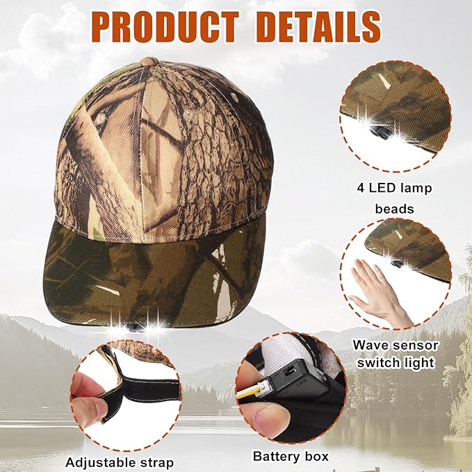 Syhood 2 Pieces LED Baseball Caps Flashlight Hats Hands Free Baseball Caps with Light Built in 5 Battery Powered Headlamp LED Hats Light for Men Fishing Jogging Camping Hand Work