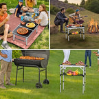 Anbte 2ft Folding Camping Table with Storage Net, 3 Adjustable Heights Small Folding Table Portable & Lightweight with Carry Handle, for Camping Fishing Picnic Beach Outdoor, 22.8"x 15.7", Silver