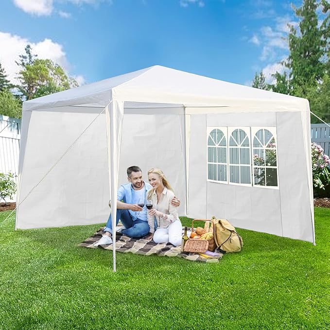 Smartxchoices 10' X 10' Outdoor White Waterproof Gazebo Canopy Tent with Removable Sidewalls Windows Heavy Duty Tent for Party Wedding Events Beach BBQ