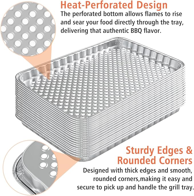 SafBbcue Disposable Grill Toppers 15 Pack Disposable Aluminum Foil Grill Topper Pans BBQ Grill Grate Liners for Outdoor Cooking & Camping Prevents Food from Sticking or Falling Through The Grill