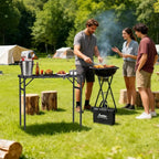 Anbte 3ft Tri-fold Grill Table, 2 Adjustable Heights Max 29.5" Sturdy Metal Grill Table with Storage Bag, Heat-Resistant Tabletop, Portable Handle for Cooking BBQ Outdoor Travel, 35" x 16", Black