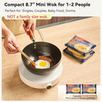 WANGYUANJI Carbon Steel Wok with Lid, 8.7" Small Mini Wok Pan, Thickened Heavy Duty Flat Bottom for Deep Frying, Camping & Solo Meals, Induction Ready, Seasoning Required, Traditional Pow Skillet