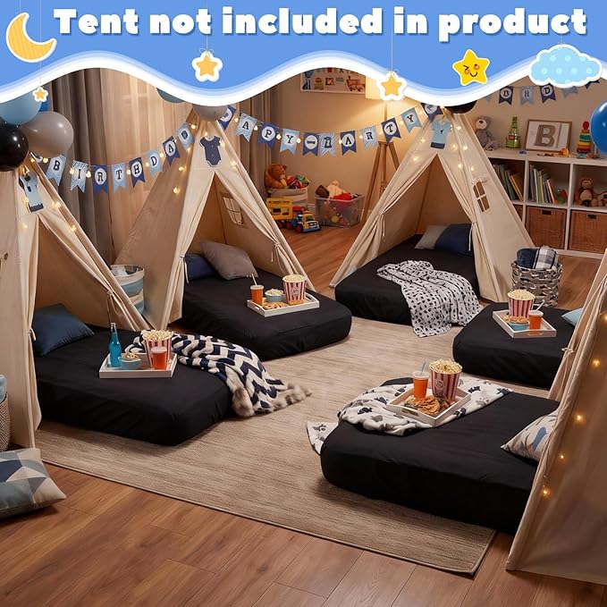 Windyun 4 Sets Kids Air Mattress Bulk with Fitted Sheet,Toddler Inflatable Bed 63 x 27 x 8 Inches Blow up Airbed Camping Sleeping Pad for Aged 3-10 Years Old Birthdays Slumber Sleepover Party (Black)