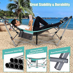 Portable Folding Hammock w/Side Pocket, Lounge Camping Bed w/Metal Stand & Anti-tip Buckles, Outdoor Camping Hammock with Carrying Bag for Patio Garden Yard, Easy Assembly (Turquoise)