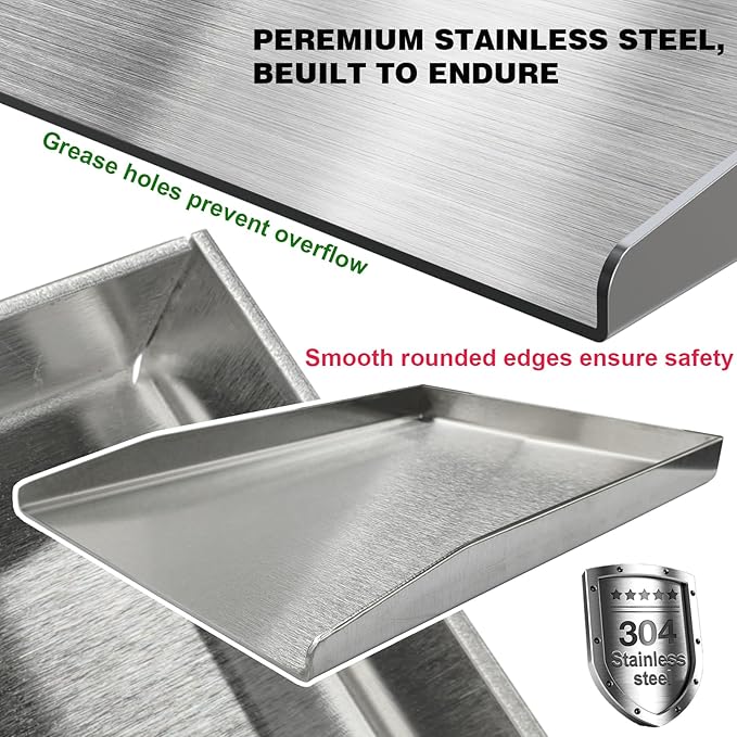 16"×12" Griddle for Gas Grills, Stainless Steel Flat Top Griddle with 2pcs Spatulas for Outdoor Gas & Charcoal Grills, Universal Cooking Plate for Camping Tailgating Parties