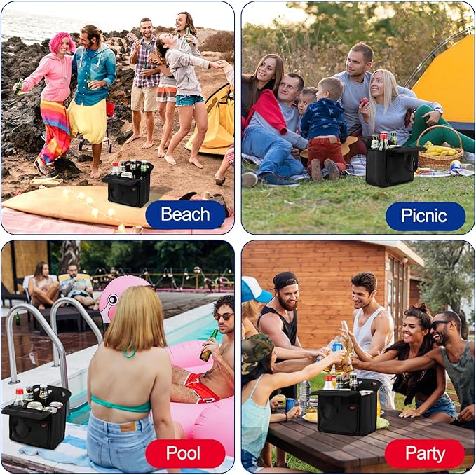 Desing Wish Portable Drinks Tote Bag for 6 PCS Beverage Cans/Bottles, Neoprene Insulated Drinks Can Bottle Carrier Tote Beverages Cans Cooler Bag Holder for Camping, Picnic, Party (Black)