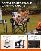 KingCamp Oversized Camping Folding Chair, Heavy Duty 450 LBS with Lumbar Support, Padded seat with Cup Holder&Cooler Bag, Ideal for Camp, Fishing, Sports Event, Backyard, Patio, Lawn