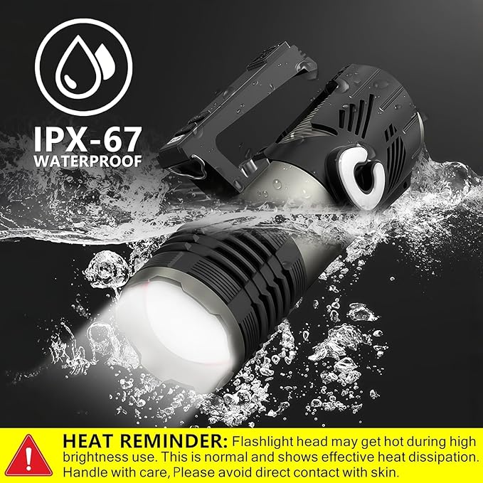 150W Rechargeable Handheld Spotlight 18,000 High Lumens, Super Bright Zoomable XHP360 Spot Light Searchlight with USB Output, Large Capacity Powerful LED Flashlight for Home Emergency Boating Camping
