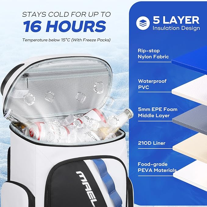 Maelstrom Backpack Cooler,36 Can Cooler Backpack,Soft Cooler Bag Insulated Leakproof,Lightweight Ice Chest Backpack,Travel Cooler Lunch Backpack for Camping,Hiking,Beach
