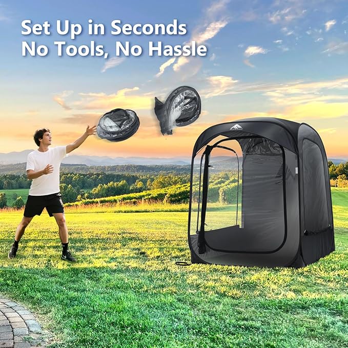 Sports Tent: Flycoop Portable Weather Pop Up Pod 2 Person to Provide Shelter from Wind Rain and Cold Weather Shelter for Outdoor Activities, Sports Events, Camping and Hiking