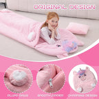 70" 4.2lbs Unicorn Thickened Kids Nap Mat for Preschool, Daycare,Kindergarten,Soft Washable for Boys and Girls, 2-in-1 Stuffed Animals Sleeping Bag and Pillow, Sleep Sack for Toddlers