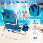 GYMAX Beach Chairs, Backpack Camping Chair with Armrest, Cooler Bag, Cup Holder, Towel Bar & Side Pockets, Sunbath Sling Tanning Lounge, Folding Layout Chair (4 Chairs Without Table, Coconut Tree)