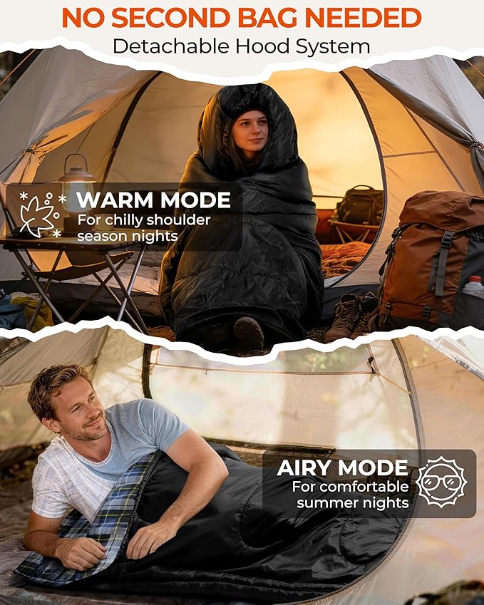 Sportneer Sleeping Bags for Adults, 0 Degree Sleeping Bag XL Flannel Winter Cold Weather Sleeping Bag with Detachable Hood Compression Sack for Camping, Backpacking, Hiking