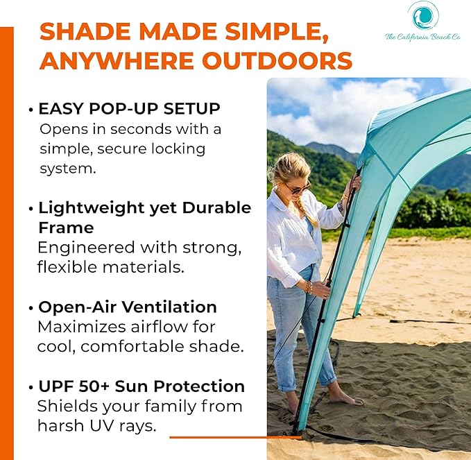 Pop ’N Go® Beach Canopy – Windproof, Beach Tent with Quick Setup, UV Shade, Lightweight & Portable Design – Perfect for Beach Days, Outdoor Play, Camping & Family Adventures (Sweet Mint)