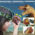 Dysaim Kids Headlamp, Dinosaur LED Rechargeable Headlamp for Kids Flashlight Outdoor Camping Essentials Gear, Dinosaur Toys Headlight for Boys Girls/Adults, Ideal Gift Toys for Birthday Rave Party