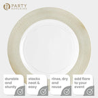 PARTY BARGAINS 13-Inch Charger Plates - 8 Pack, Clear Gold Rope Textured Rim, Heavy-Duty Disposable Chargers for Elegant Dining - Ideal for Weddings and Formal Events