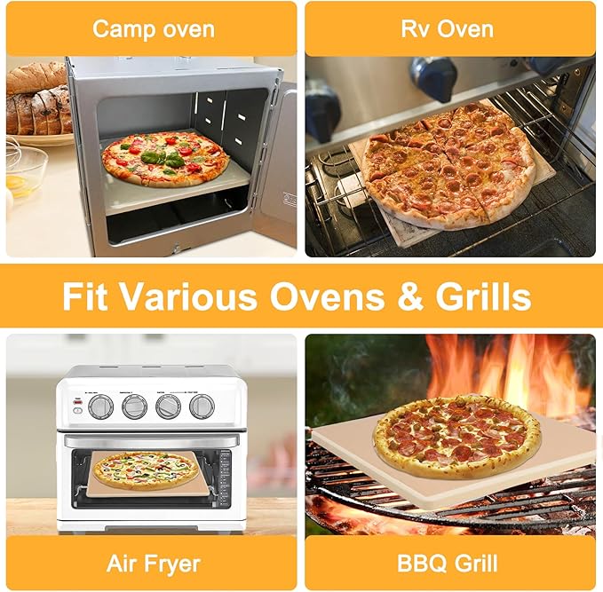 10 Inch Small Pizza Stone with Parchment Paper(50 pcs) for Camp Oven 10”x11”x0.5”, Garpernics Rectangular Cordierite Baking & Grilling Stone for Grills and Air Fryers Fit for Coleman Camp Oven