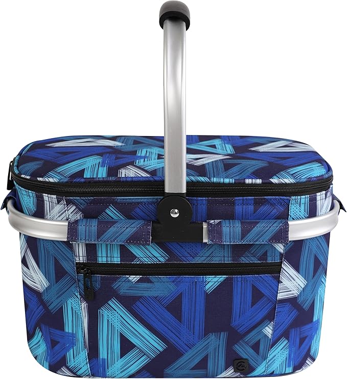 ALLCAMP Picnic Basket - Insulated Cooler, Thickening Foldable Picnic Basket with Removable Baskets & Sewn-in Frame, Basket for House Warming Gifts New Home(Triangle Pattern)