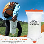 Enhon 2L Water Bag for Hiking Compatible with 28mm Sawyer Water Filter, Durable TPU Material Collapsible Bladder for Camping Fishing or Traveling, PVC Free Squeeze Pouch