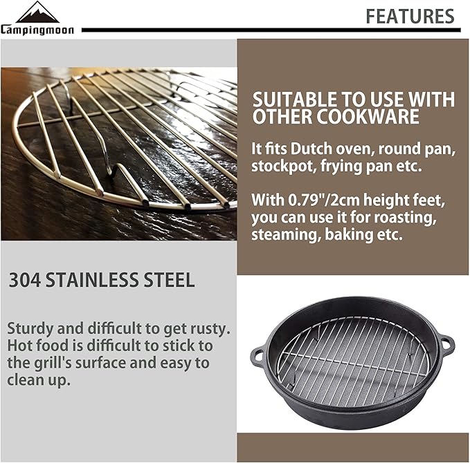 CAMPINGMOON Round Cooling Rack Roasting Rack for Baking Stainless Steel W24 Diameter φ9.5inch/φ24cm