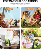Battery Powered Fan -Lash Fans with Led Lantern, Portable Rechargeable, Battery Operated for Mobile Phone, Hook 4 Speed Quiet Personal for Desk Fan, Travel, Fishing, Power Outage, Hurricane-Green