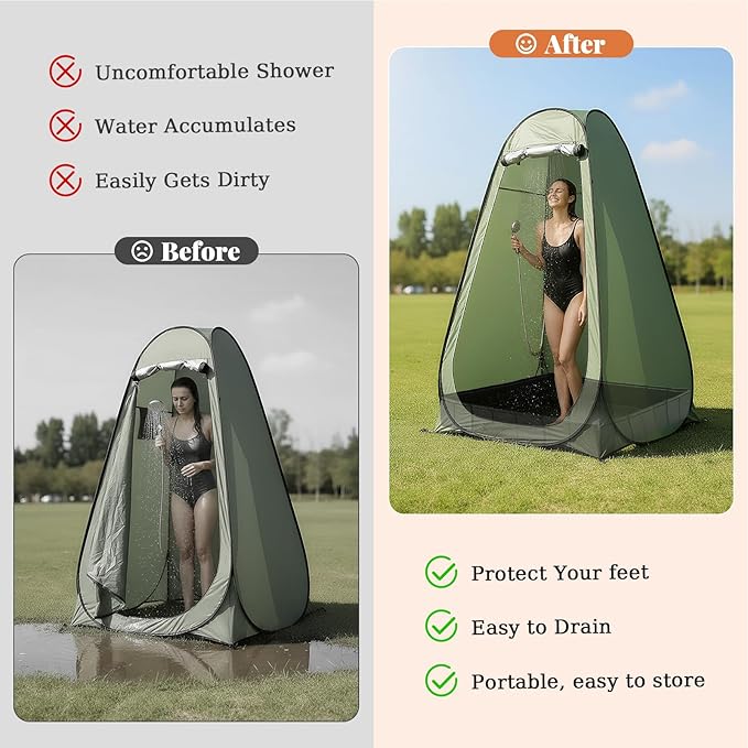 Portable Shower Pan 41"x41"x10" Large Outdoor Shower Tray Foldable Shower Base & Basin Floor for Camping RV Beach Pool Deck Pet Bathing Outdoor Indoor Shower Stall Enclosures