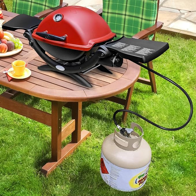 GasSaf 5FT Propane Hose, Propane Adapter 1lb to 20lb Converter, Propane Tank Gas Grill Hose Suitable for Weber Q Grill, Coleman Camping Stove, Buddy Heater and More Portable Grills
